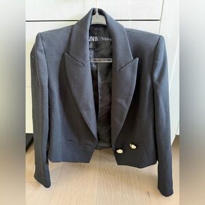Zara Black Cropped Double-Breasted Blazer with Gold Buttons